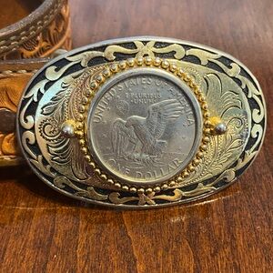 Vintage Western Coin Belt Buckle - Silver & Gold Toned